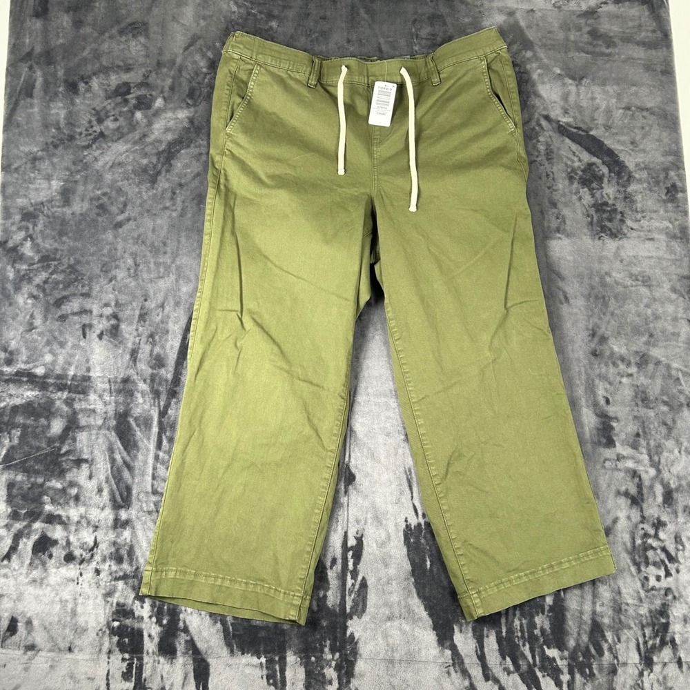 Torrid Wide Leg Weekend Stretch Twill Pant Womens 2 Short Green Drawstring New